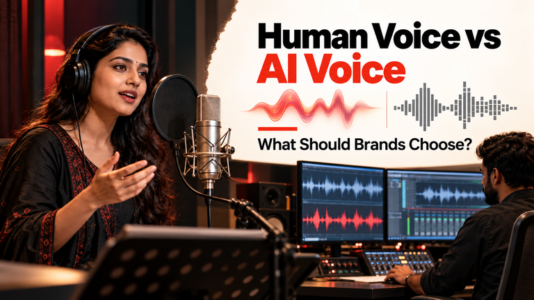Human voice and AI voice options for brand content